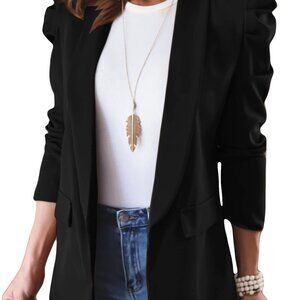 Puff Sleeve Blazer Elegant Chic Open Front Office Work Suit Jacket